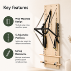 Wall-Mounted Pilates Springboard with 5-Position Adjustable Bar, Resistance Springs & Wooden Exercise Bars