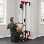 Wall-Mounted Plate-Loaded Cable Machine with 17 Adjustable Positions, Dual Pulleys and Removable Row Footplates