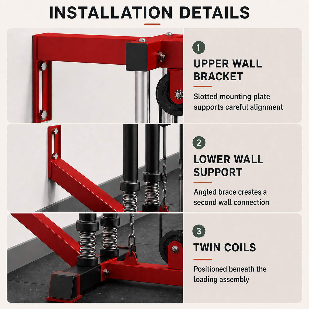 Wall-Mounted Plate-Loaded Cable Machine with 17 Adjustable Positions, Dual Pulleys and Removable Row Footplates