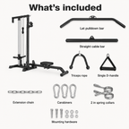 Wall-Mounted Plate-Loaded Lat Pulldown & Rowing Cable Machine with 1:1 Resistance, 16 Pulley Heights & Sliding Seat