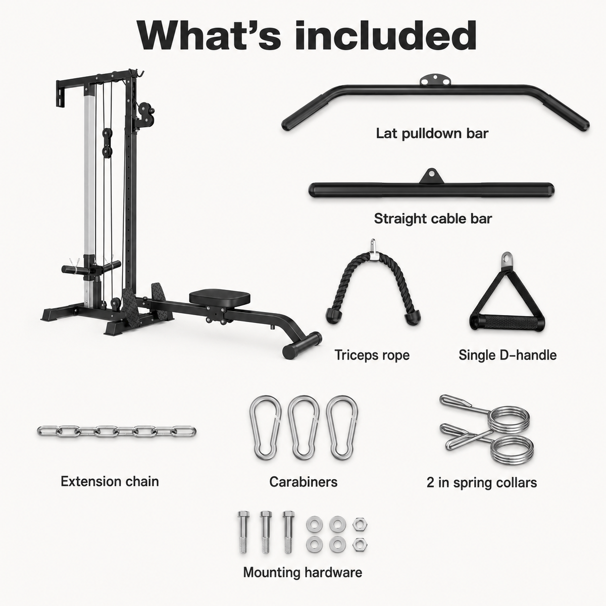 Wall-Mounted Plate-Loaded Lat Pulldown & Rowing Cable Machine with 1:1 Resistance, 16 Pulley Heights & Sliding Seat