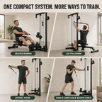 Wall-Mounted Plate-Loaded Lat Pulldown & Rowing Cable Machine with 1:1 Resistance, 16 Pulley Heights & Sliding Seat