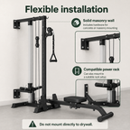 Wall-Mounted Plate-Loaded Lat Pulldown & Rowing Cable Machine with 1:1 Resistance, 16 Pulley Heights & Sliding Seat