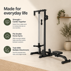 Wall-Mounted Plate-Loaded Lat Pulldown & Rowing Cable Machine with 1:1 Resistance, 16 Pulley Heights & Sliding Seat