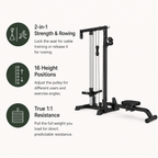 Wall-Mounted Plate-Loaded Lat Pulldown & Rowing Cable Machine with 1:1 Resistance, 16 Pulley Heights & Sliding Seat