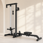 Wall-Mounted Plate-Loaded Lat Pulldown & Rowing Cable Machine with 1:1 Resistance, 16 Pulley Heights & Sliding Seat