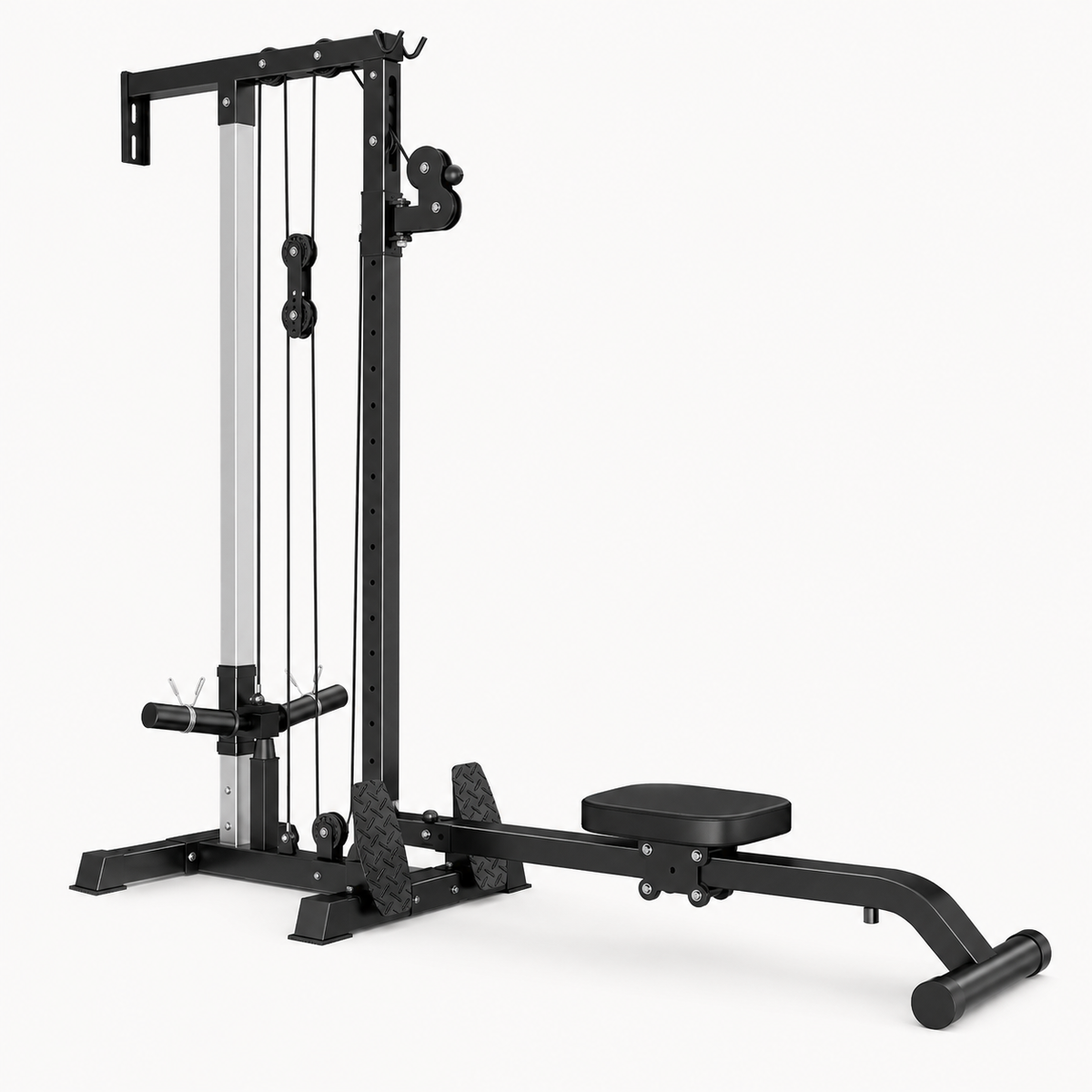 Wall-Mounted Plate-Loaded Lat Pulldown & Rowing Cable Machine with 1:1 Resistance, 16 Pulley Heights & Sliding Seat