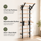 Wall-Mounted Stall Bars Swedish Ladder Home Gym with Adjustable Pull-Up Bar, Dip Bars & 286 lb Capacity