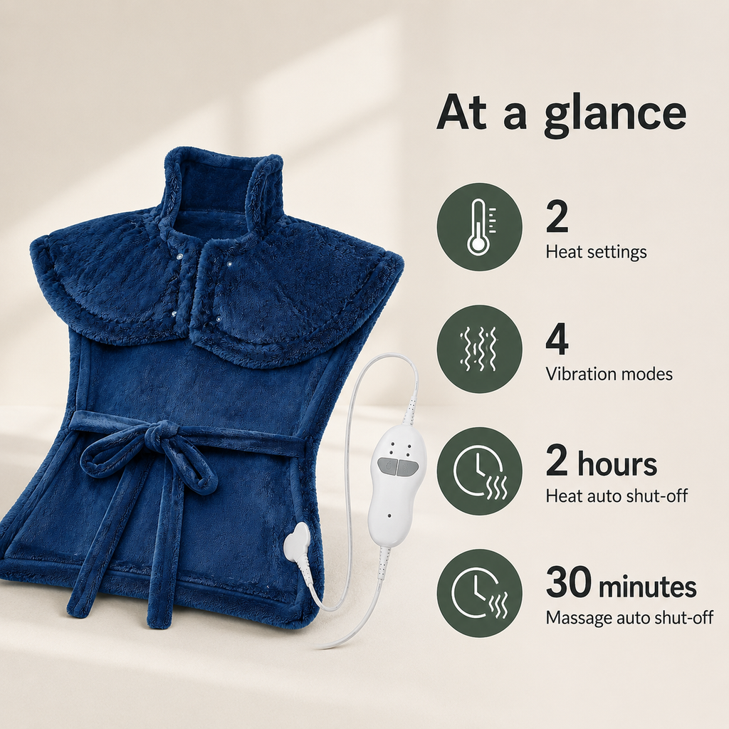 Weighted Heating Pad for Neck, Shoulders and Back with Vibration Massage, 2 Heat Settings and 4 Modes