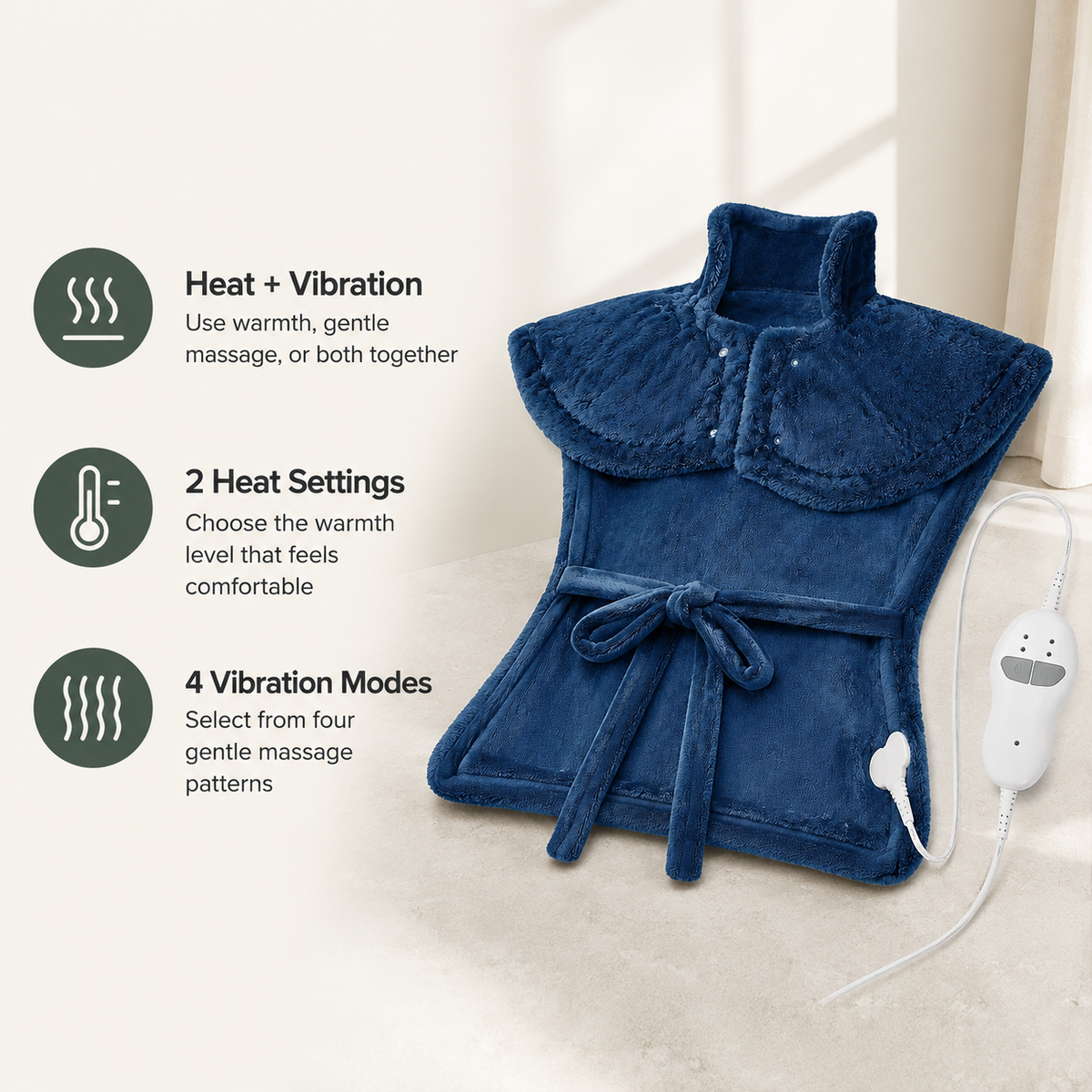 Weighted Heating Pad for Neck, Shoulders and Back with Vibration Massage, 2 Heat Settings and 4 Modes
