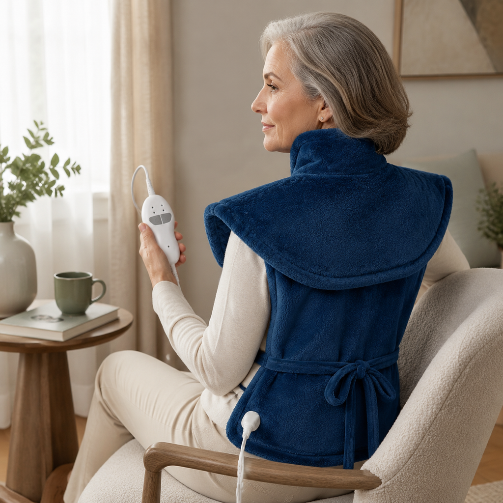 Weighted Heating Pad for Neck, Shoulders and Back with Vibration Massage, 2 Heat Settings and 4 Modes
