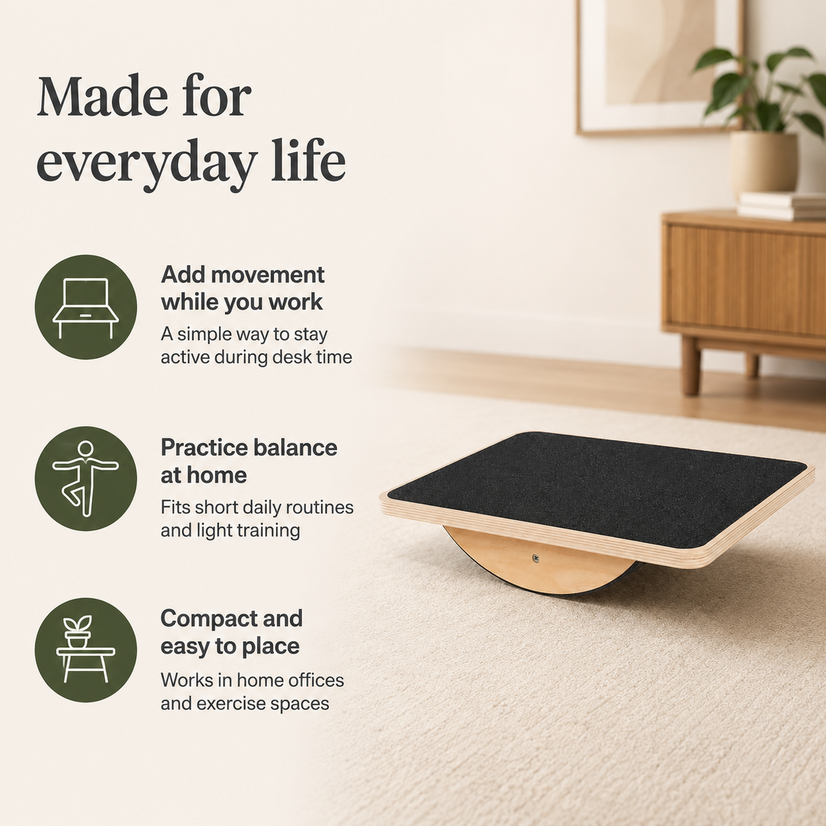 Wooden Balance Board for Adults with Anti-Slip Surface, Standing Desk Rocker Board for Balance Training