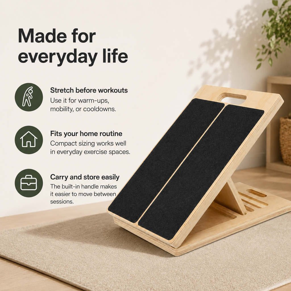 Wooden Slant Board & Balance Board, 2-in-1 Calf Stretcher with 5 Adjustable Incline Angles and Non-Slip Surface