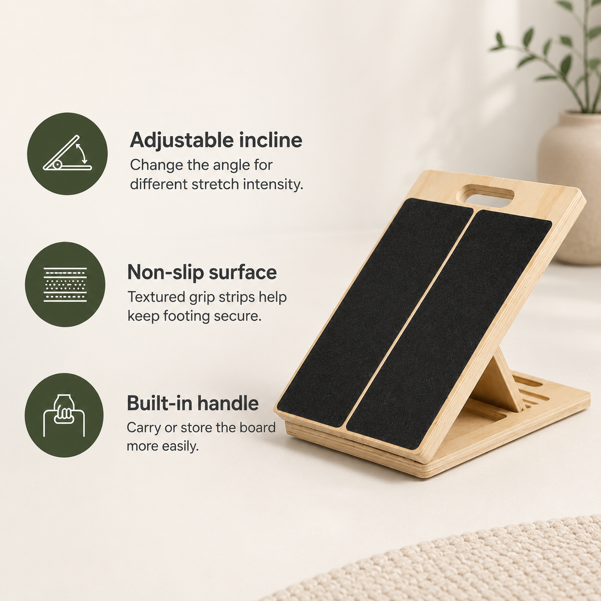 Wooden Slant Board & Balance Board, 2-in-1 Calf Stretcher with 5 Adjustable Incline Angles and Non-Slip Surface