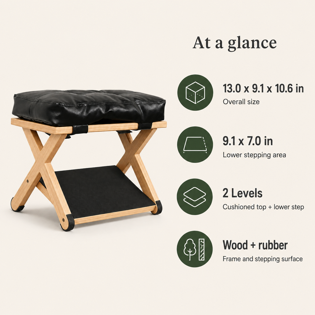 Wooden Under Desk Footrest with Cushioned Top, Non-Slip Rubber Step & 2-Level Support