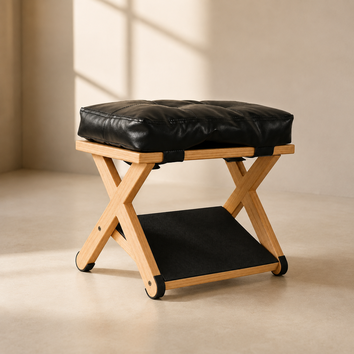 Wooden Under Desk Footrest with Cushioned Top, Non-Slip Rubber Step & 2-Level Support
