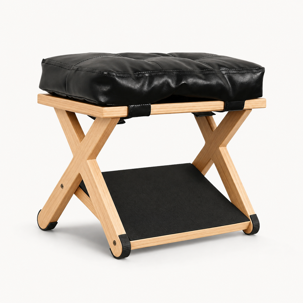 Wooden Under Desk Footrest with Cushioned Top, Non-Slip Rubber Step & 2-Level Support