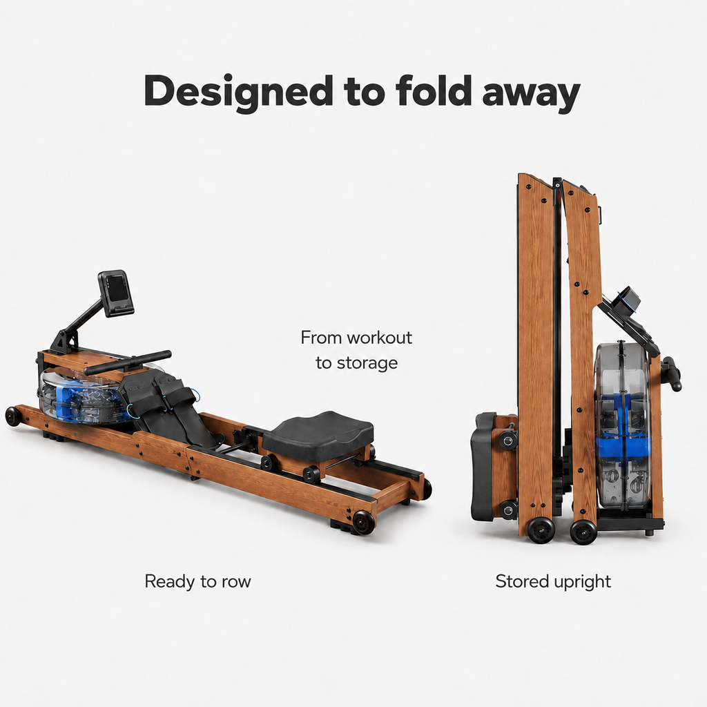 Wooden Water Rowing Machine with 180° Foldable Storage, Bluetooth Monitor & 400 lb Capacity
