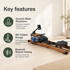 Wooden Water Rowing Machine with 180° Foldable Storage, Bluetooth Monitor & 400 lb Capacity