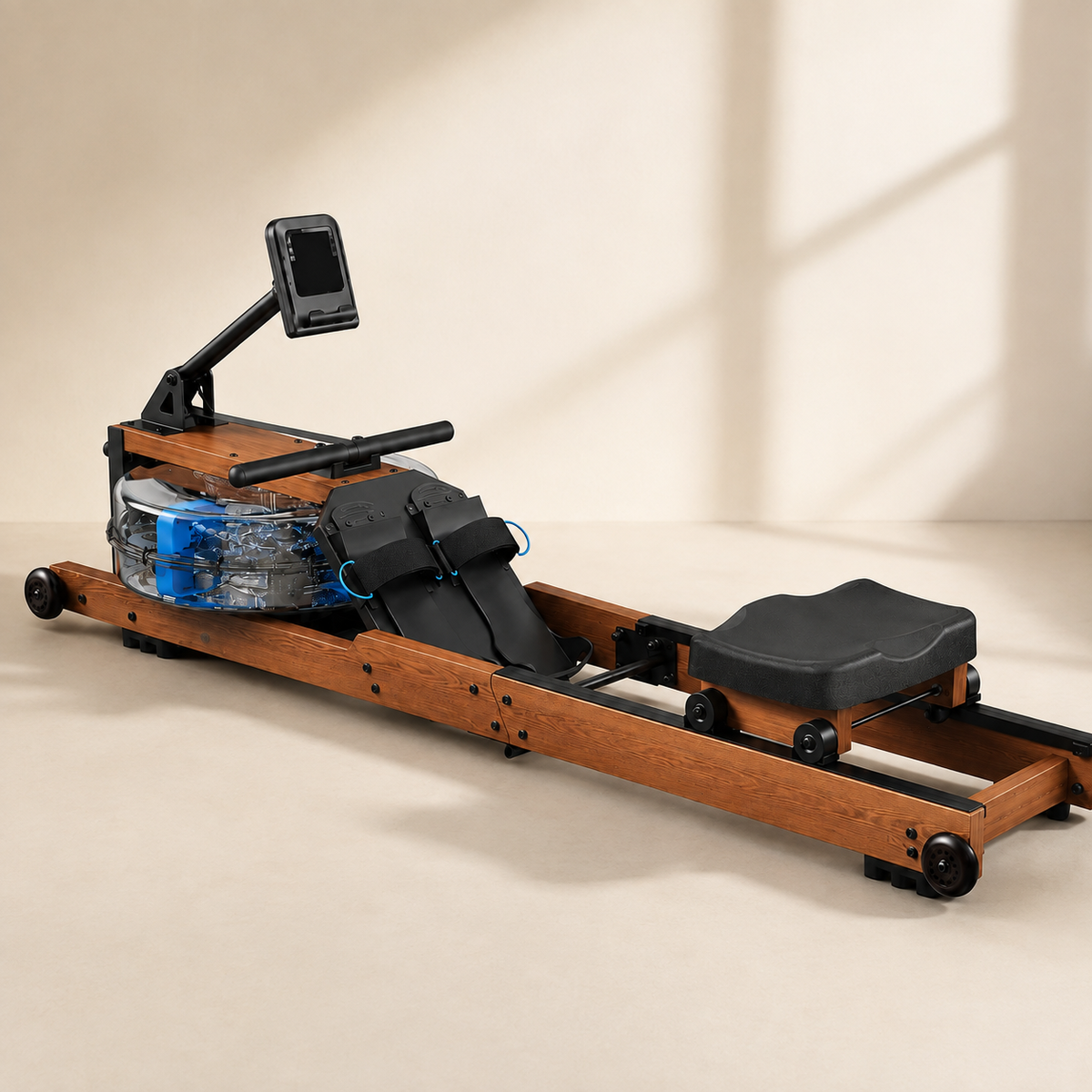 Wooden Water Rowing Machine with 180° Foldable Storage, Bluetooth Monitor & 400 lb Capacity