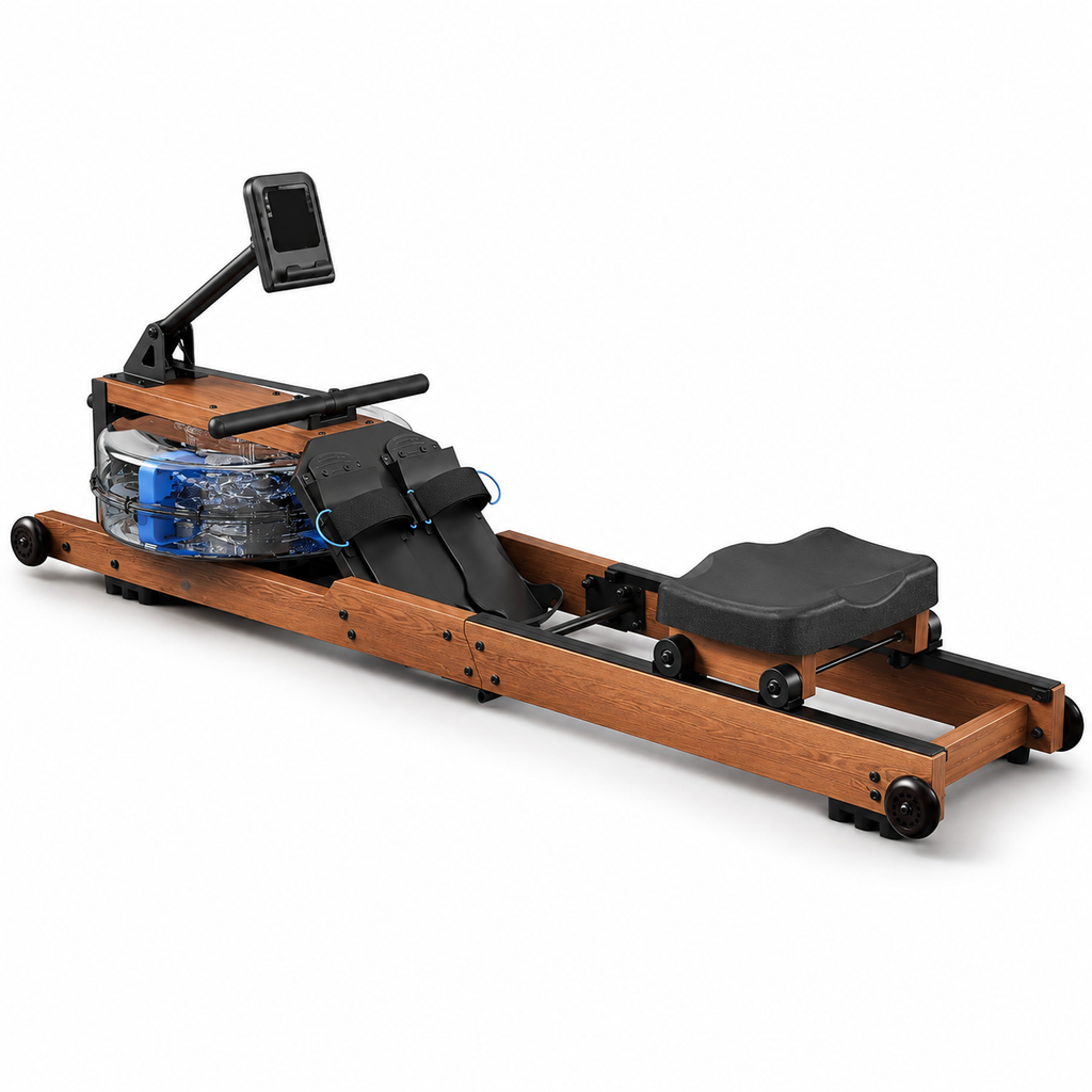 Wooden Water Rowing Machine with 180° Foldable Storage, Bluetooth Monitor & 400 lb Capacity