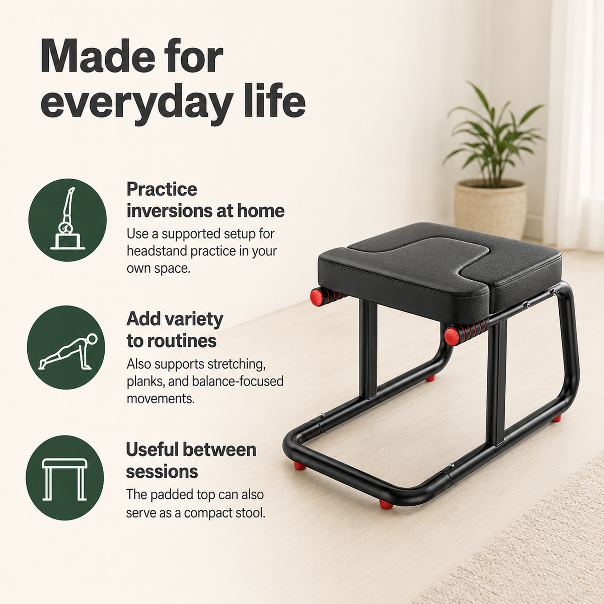 Yoga Headstand Bench with Dual Handles & Iron Frame, Padded Inversion Chair for Balance Training and Stretching