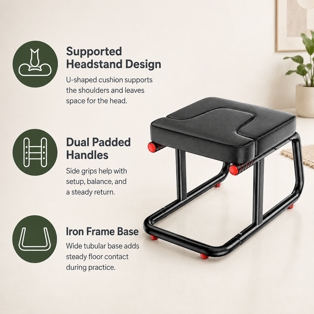 Yoga Headstand Bench with Dual Handles & Iron Frame, Padded Inversion Chair for Balance Training and Stretching