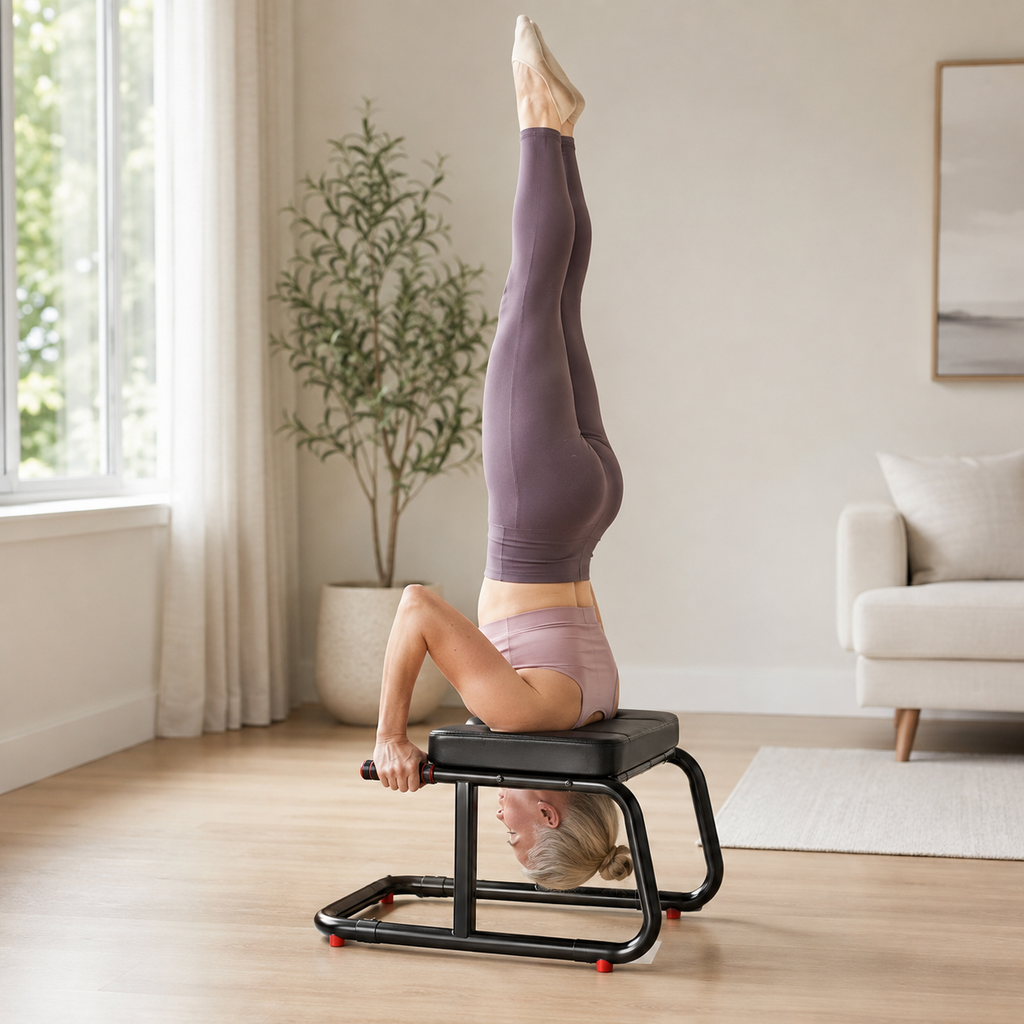 Yoga Headstand Bench with Dual Handles & Iron Frame, Padded Inversion Chair for Balance Training and Stretching