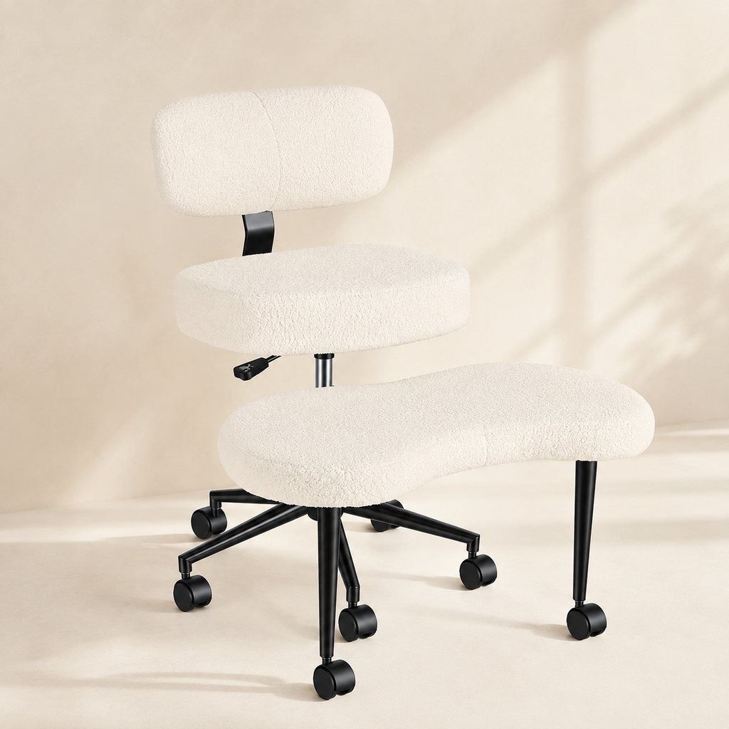 Cross-Legged Office Chair with Wide Rolling Footrest Platform, Armless Swivel Design, Lumbar Support & 350 lb Capacity