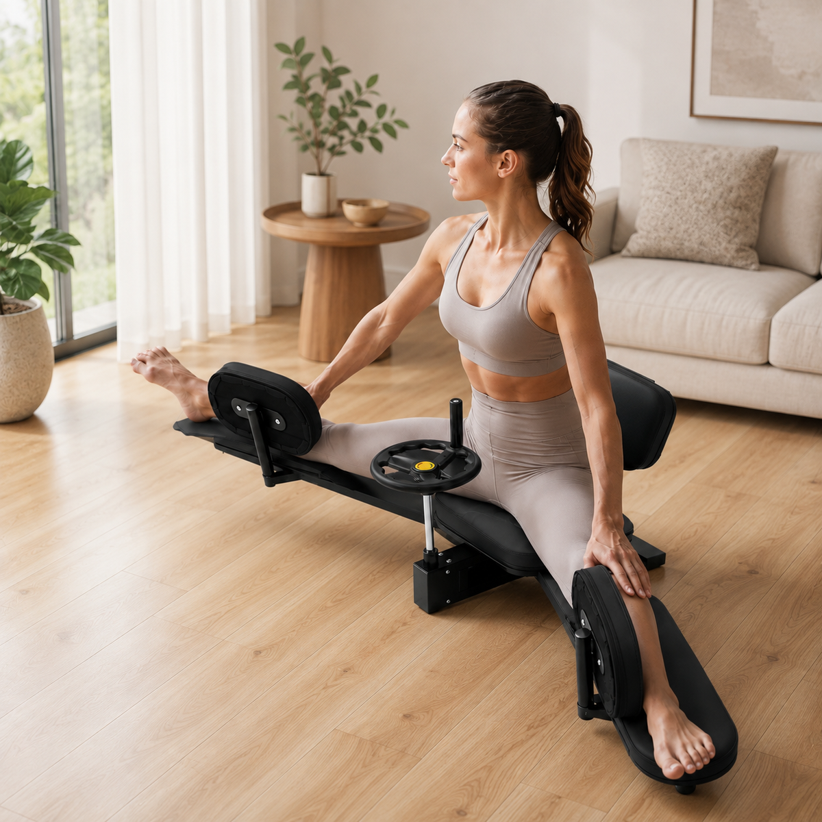 Leg Stretcher Machine with 180° Handwheel Adjustment, Heavy-Duty 3-Bar Split Trainer for Home Flexibility Training