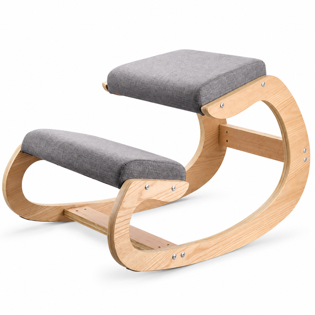 Ergonomic Wooden Rocking Kneeling Chair with Foam Cushions, 265 lb Capacity for Home Office & Study
