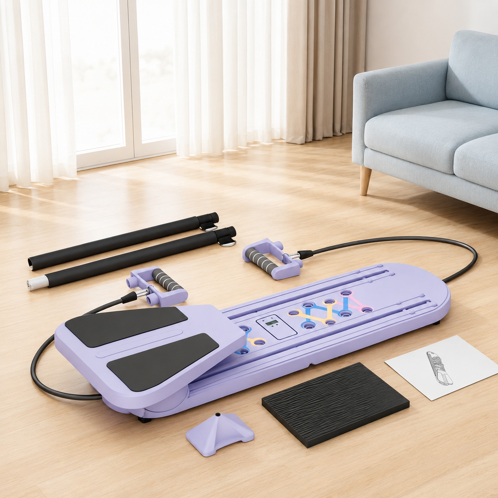 Foldable Pilates Board 15-in-1 Workout System with Resistance Bands, Push-Up Handles & Built-In Timer